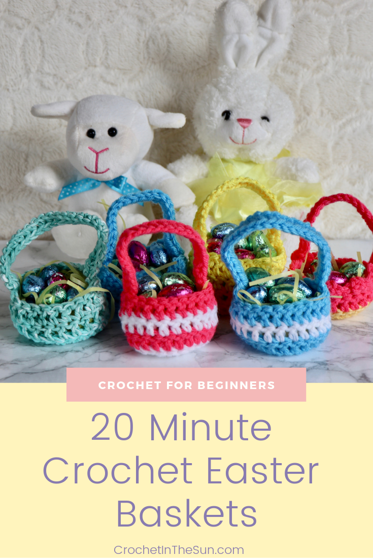 Free easter crochet pattern! Easy and quick (20 minute) Easter basket crochet pattern. Great idea for spring or Easter decor. #crochetinthesun #crochet #howtocrochet #diy