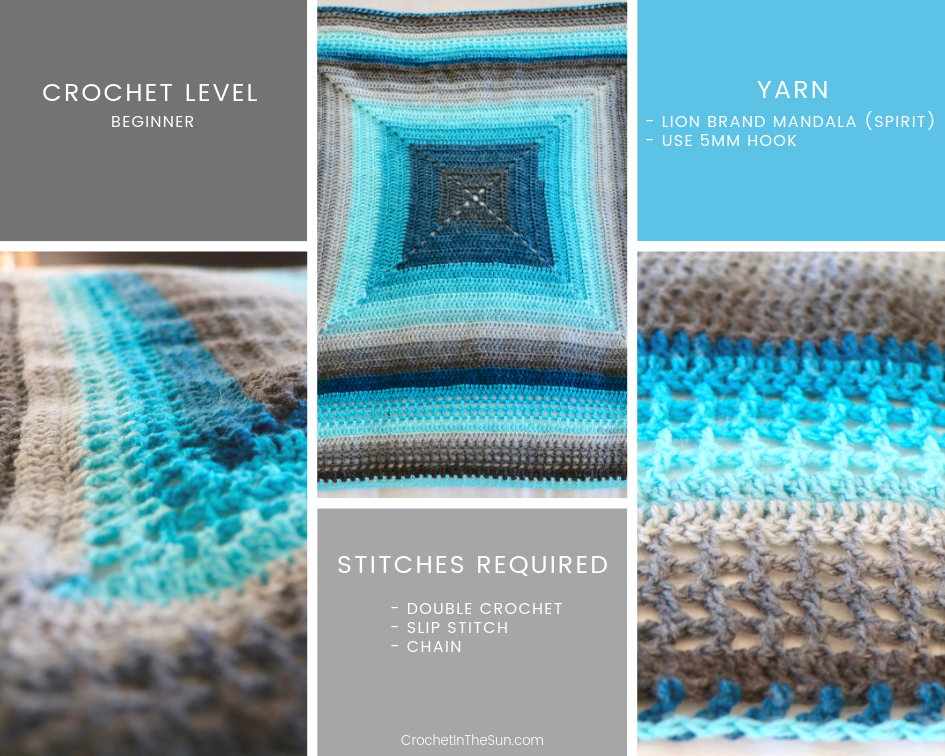 Summary of this free double crochet blanket pattern. Beginner level (easy), 3 stitch used, and 1 yarn. #crochetforbeginners #crochet #crochetblankets #howtocrochet