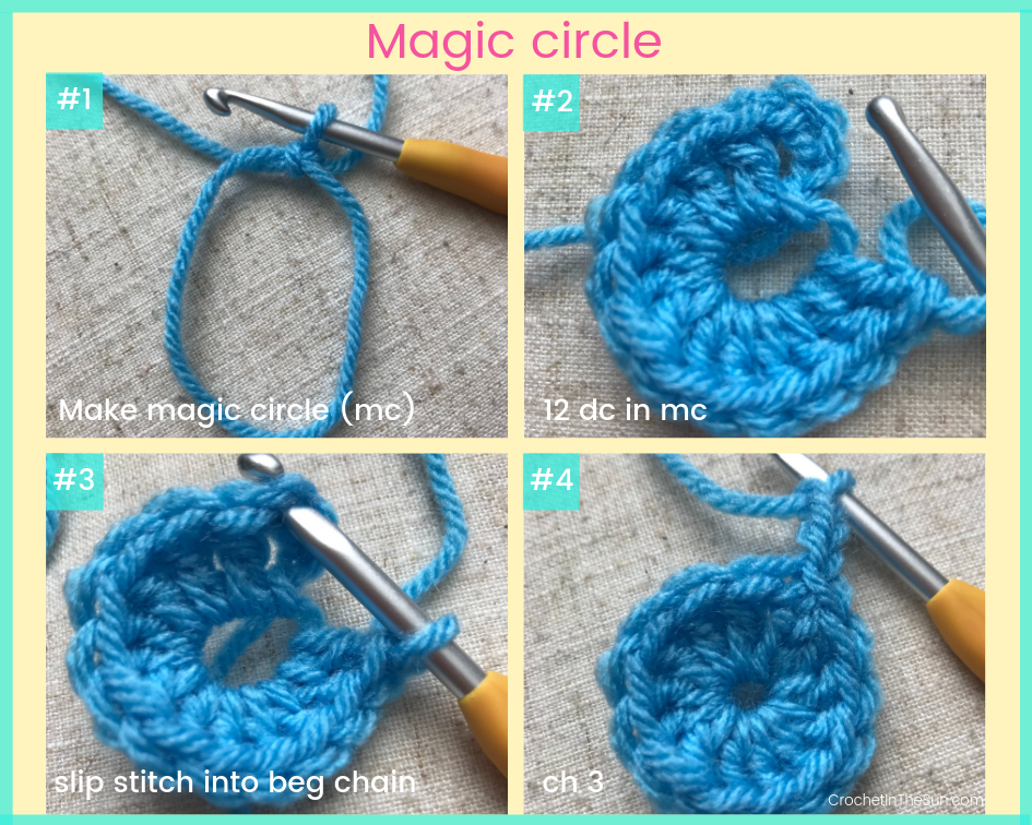 How to complete a crochet magic circle in 4 steps. Crochet for beginners, crochet tutorial. #crochet #howtocrochet #crochetinthesun #easter