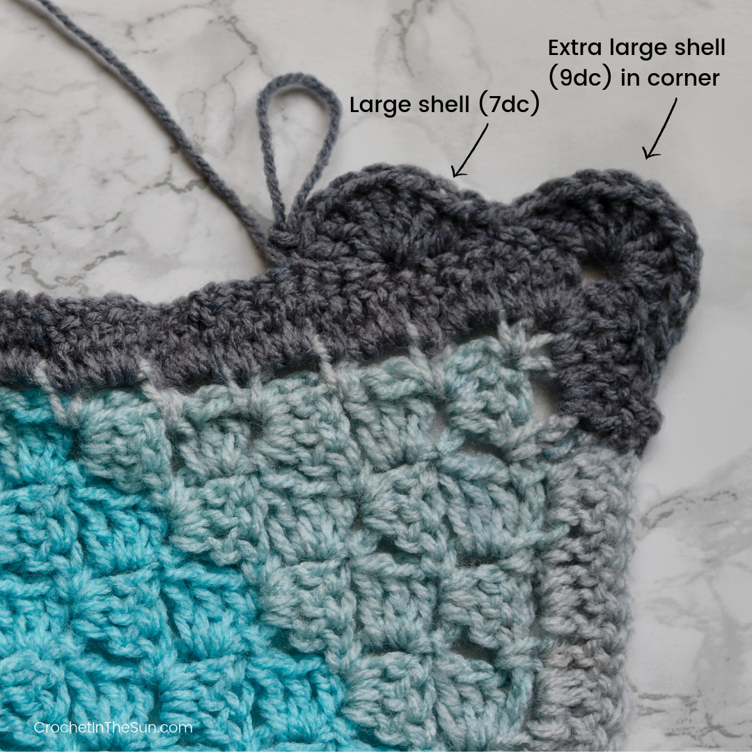 How to add a shell border to a C2C blanket. Learn how to Corner to Corner crochet with this free pattern and tutorial.  #crochet #c2c