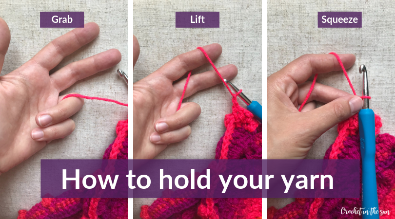Learn how to hold your yarn when crocheting. This Beginner's guide to crochet will teach you how to crochet #crochet #howtocrochet #crochetforbeginners