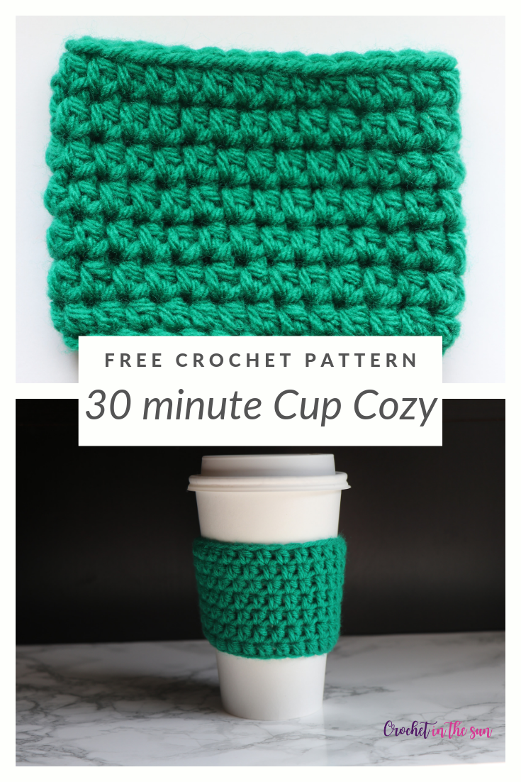 Free crochet pattern - 30 minute crochet Cup Cozy. This includes FREE cup cozy pattern and photo tutorial for how to complete this project. #crochet #crochettutorial #crochetinthesun #cupcozy