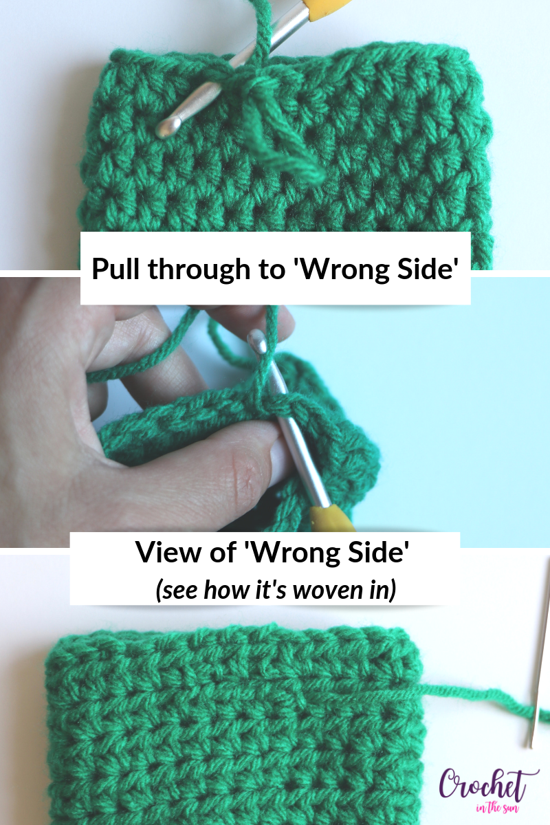 Quick and easy crochet pattern - 30 minute Cup Cozy- Free crochet pattern. When you finish the cozy, this explains the best way to easily weave in the ends. See the blog for full directions #crochet #crochettutorial #crochetinthesun #crochetforbeginners