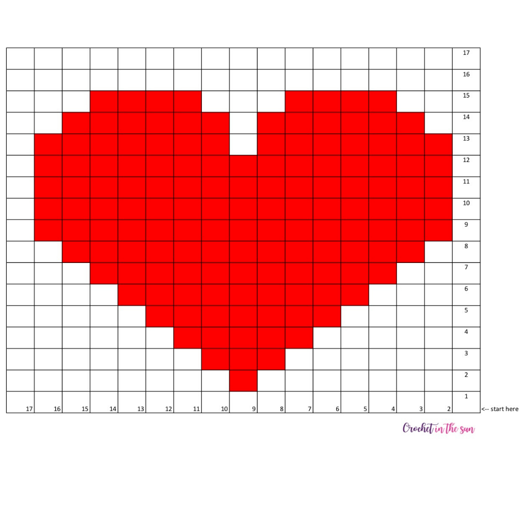 Free corner to corner heart pattern (C2C pattern). Use this to create a wall hanging, blanket, pillow cover, afghan, or many other crochet creations! Intarsia crochet heart pattern.  Valentine's Day gift craft idea. #howtocrochet #crochetforbeginners #crochet #c2c #cornertocornercrochet