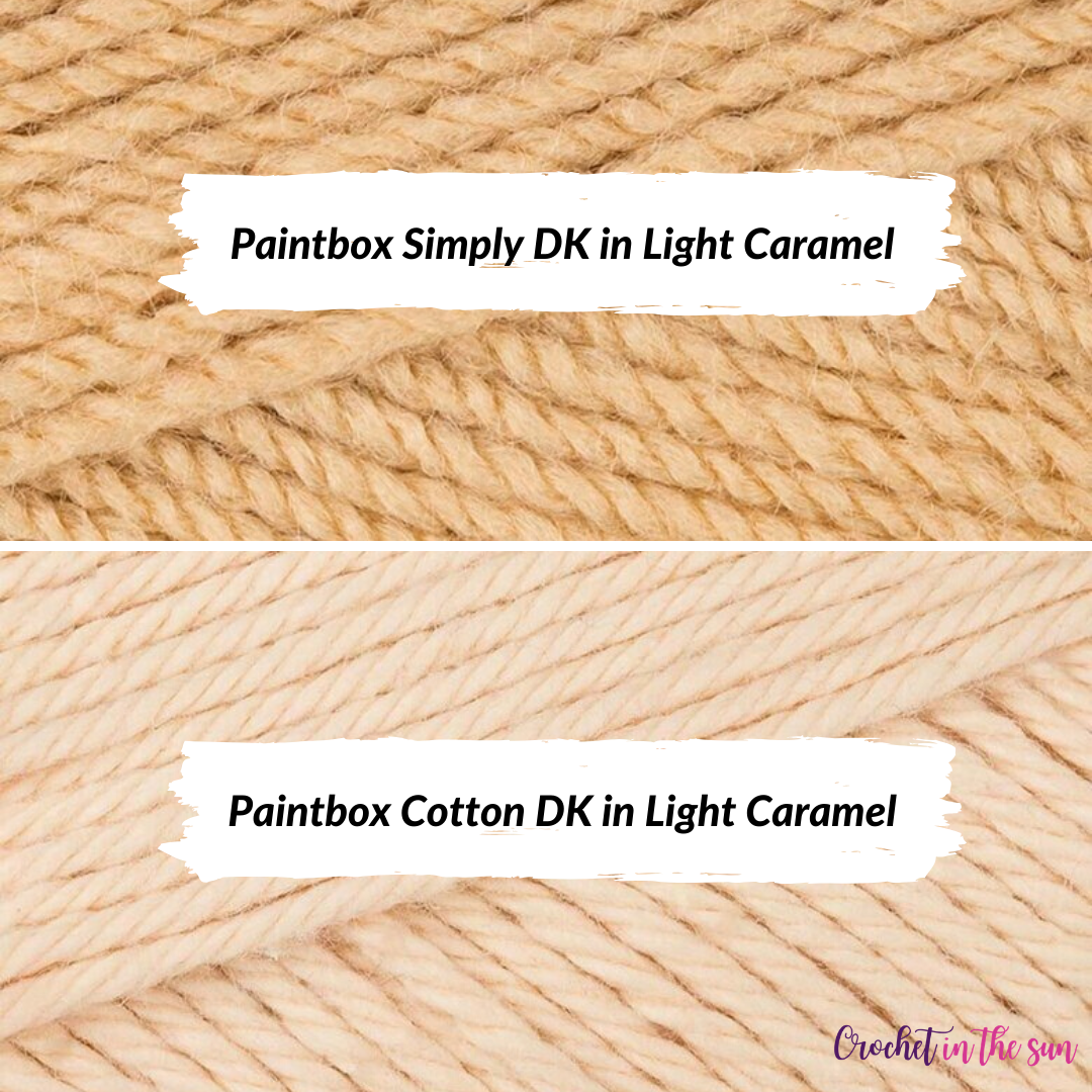 crochet tips: You can see the difference in colors based on the fiber content. This is the same color, same brand, just a different fiber.
