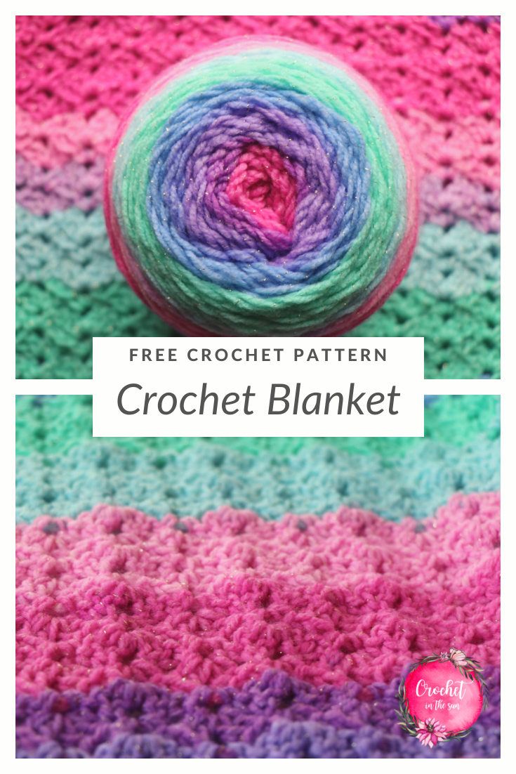 This GORGEOUS crochet blanket uses Lion Brand Mandala Sparkle with a simple but unique stitch pattern. This is a free crochet blanket pattern. #crochet #crochetblanket #howtocrochet #crochetinthesun #crochetforbeginners