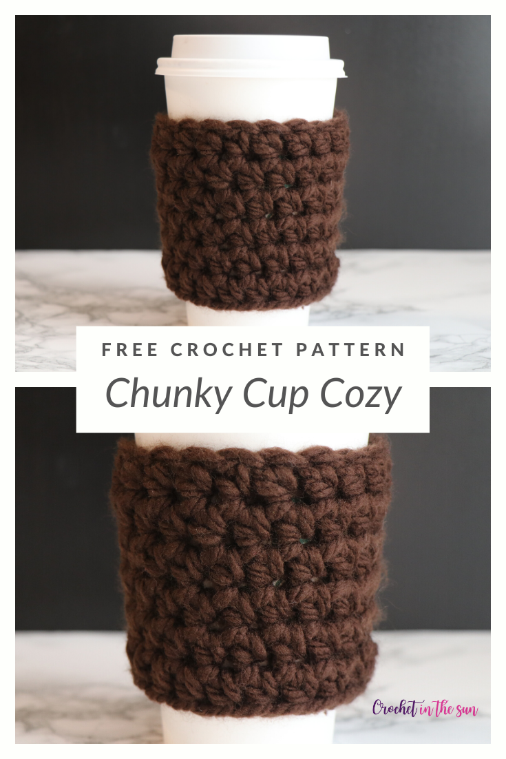 Chunky cup cozy, free crochet pattern! This cup cozy is super quick and easy, as it only takes 30 minutes to make, start to finish! Grab some yarn and lets make a cozy! #crochetcupcozy #cupcozy #crochet 