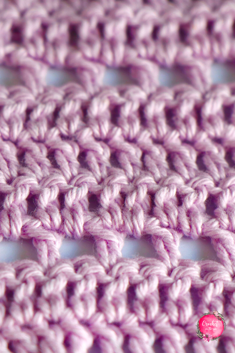 Close up of the crochet coaster pattern. This pattern has a simple combination of dc rows used with dc, chain 1, skip, dc, etc. I call this my Open Windows stitch! 