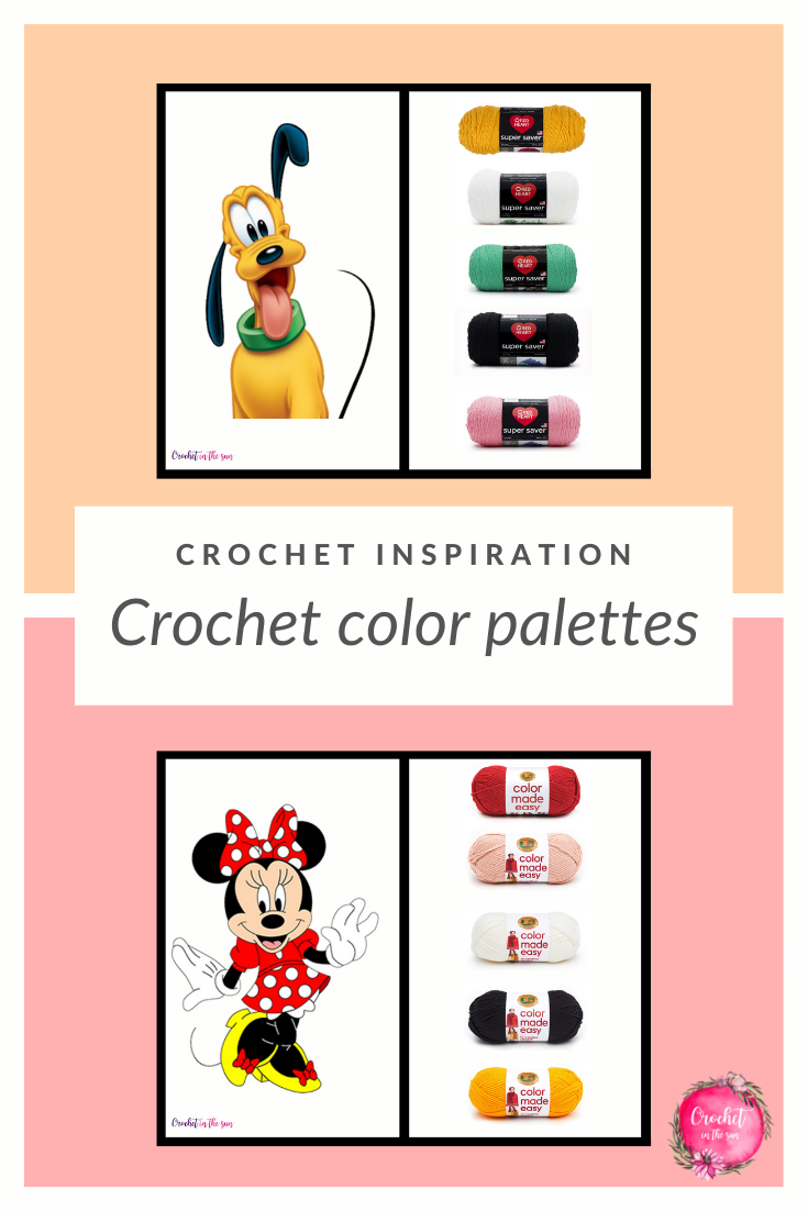 The BEST crochet color palette ideas for your next crochet project! This features rainbow colors, your favorite Disney princess and Disney characters, and a bright tropical color board. These will give you some great ideas for your next crochet project!  Great crochet color combination ideas!
