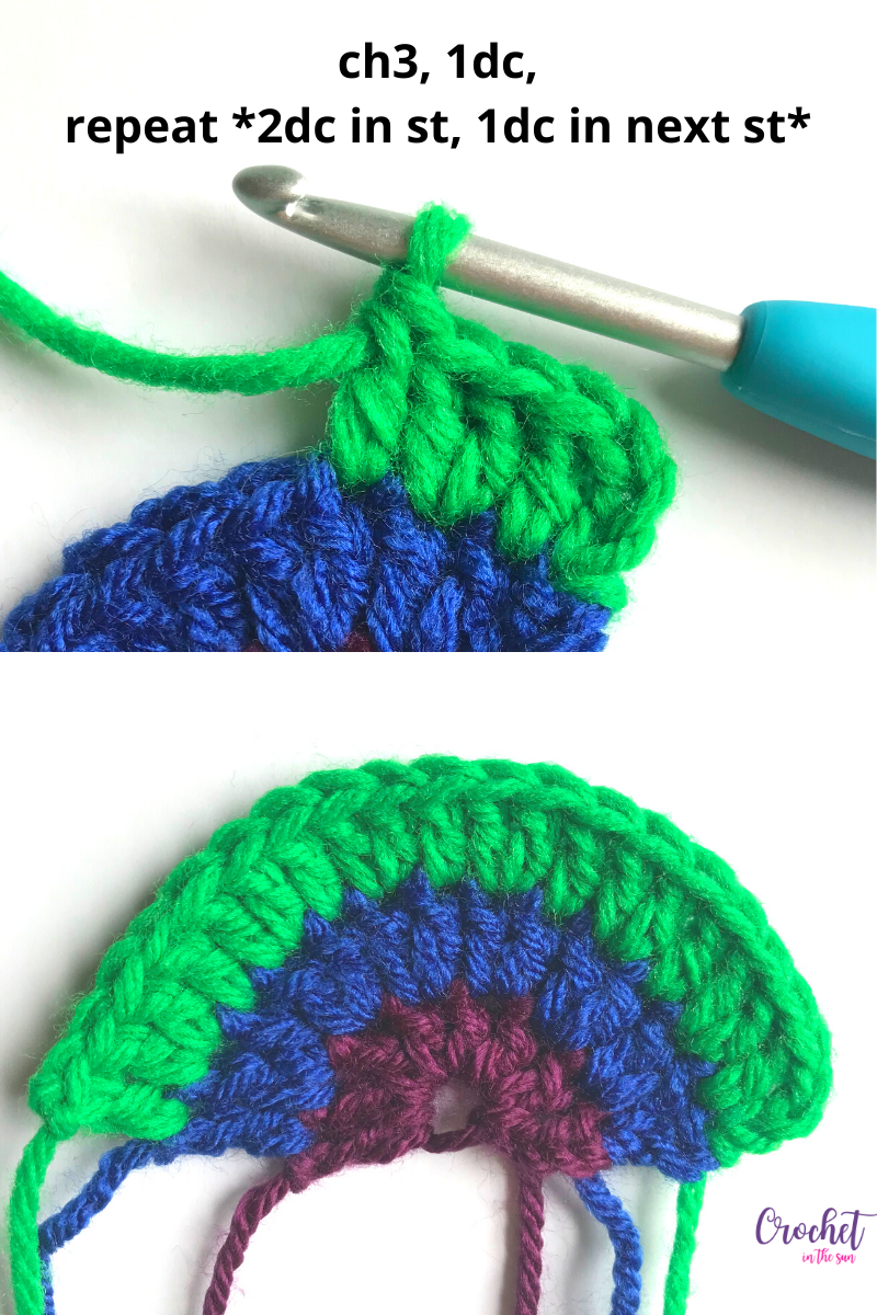 Free rainbow crochet project. How to complete this crochet rainbow: Row 3