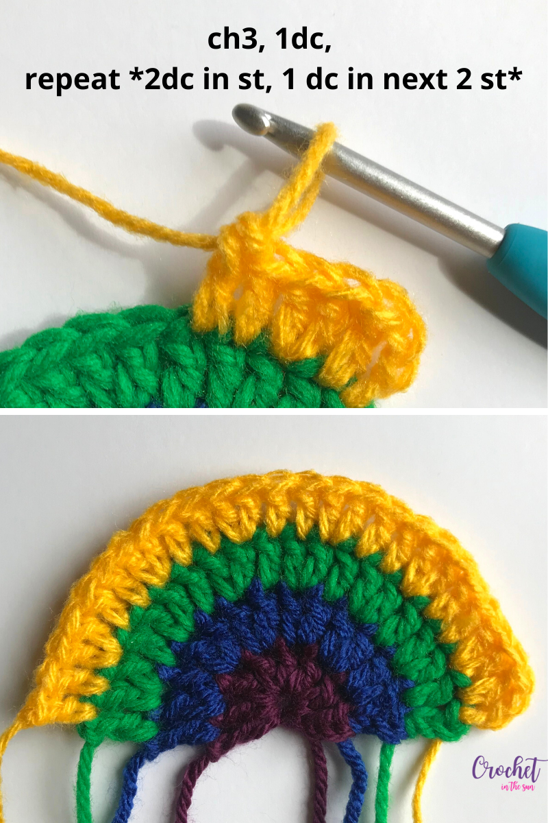 Free rainbow crochet project. How to complete this crochet rainbow: Row 4