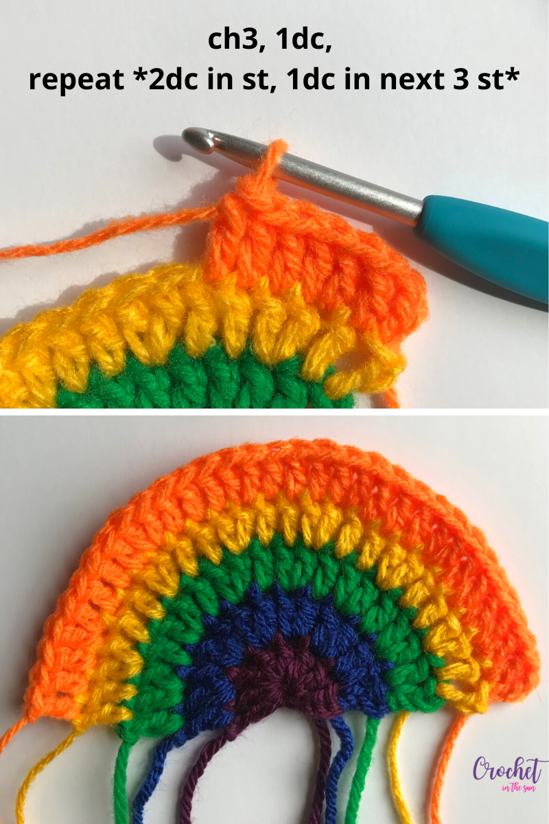 Free rainbow crochet project. How to complete this crochet rainbow: Row 5