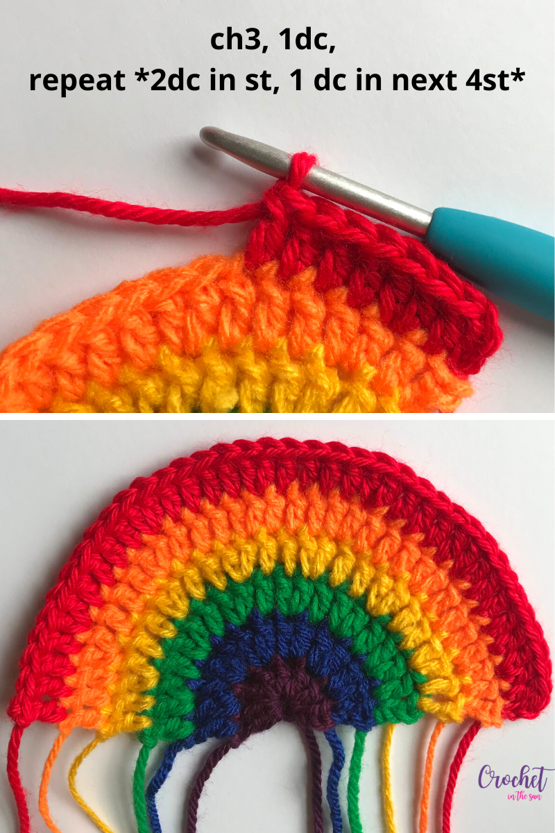Free rainbow crochet project. How to complete this crochet rainbow: Row 6