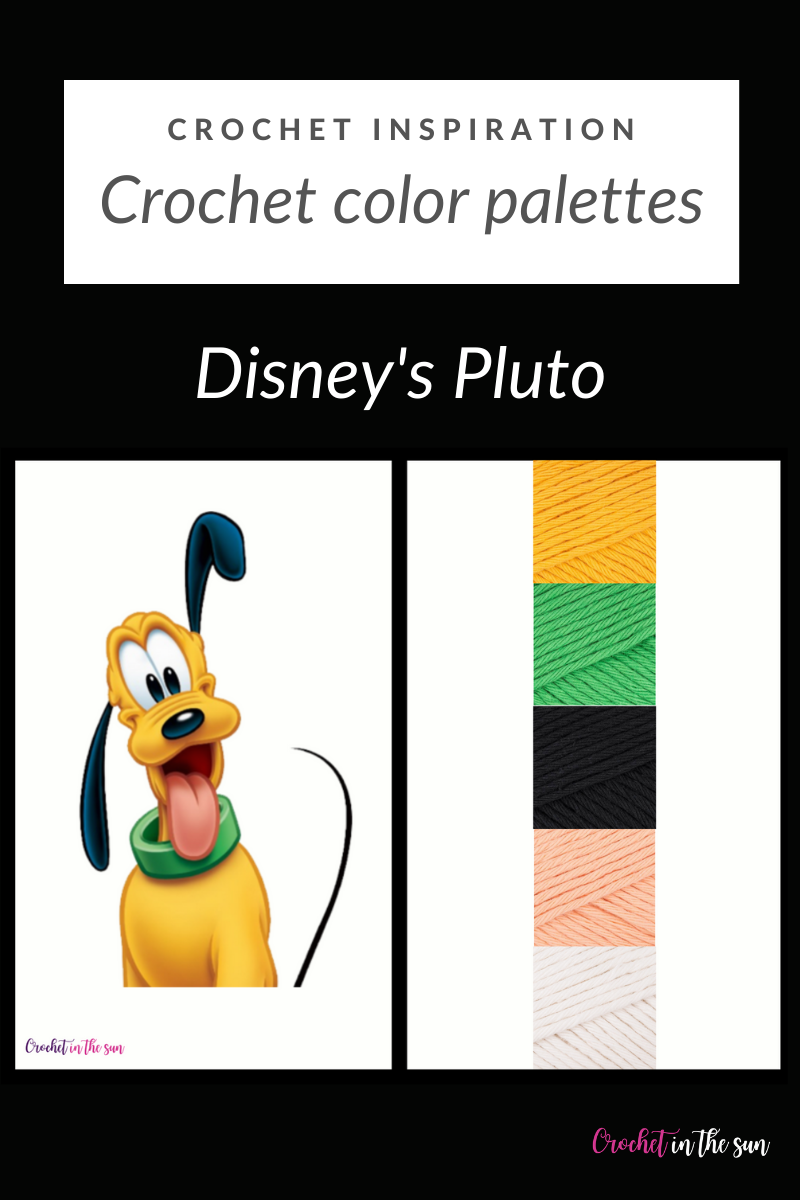 Disney Pluto color palette with yarn details! This Pluto-themed crochet color palette will help give you some great ideas if you're looking to crochet a Pluto themed project! Color board idea / crochet color combinations