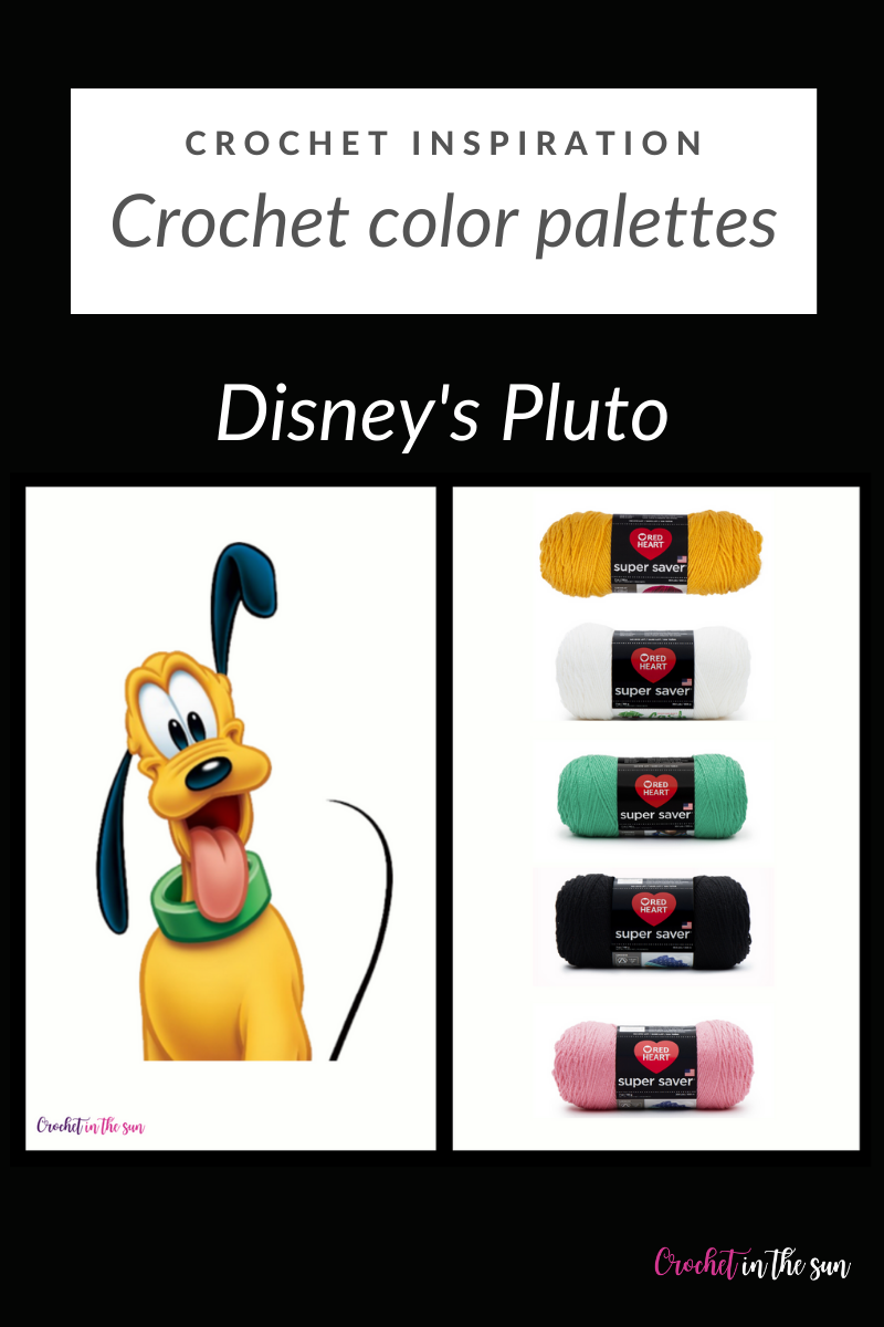 Disney Pluto color palette with yarn details! This Pluto-themed crochet color palette will help give you some great ideas if you're looking to crochet a Pluto themed project! 