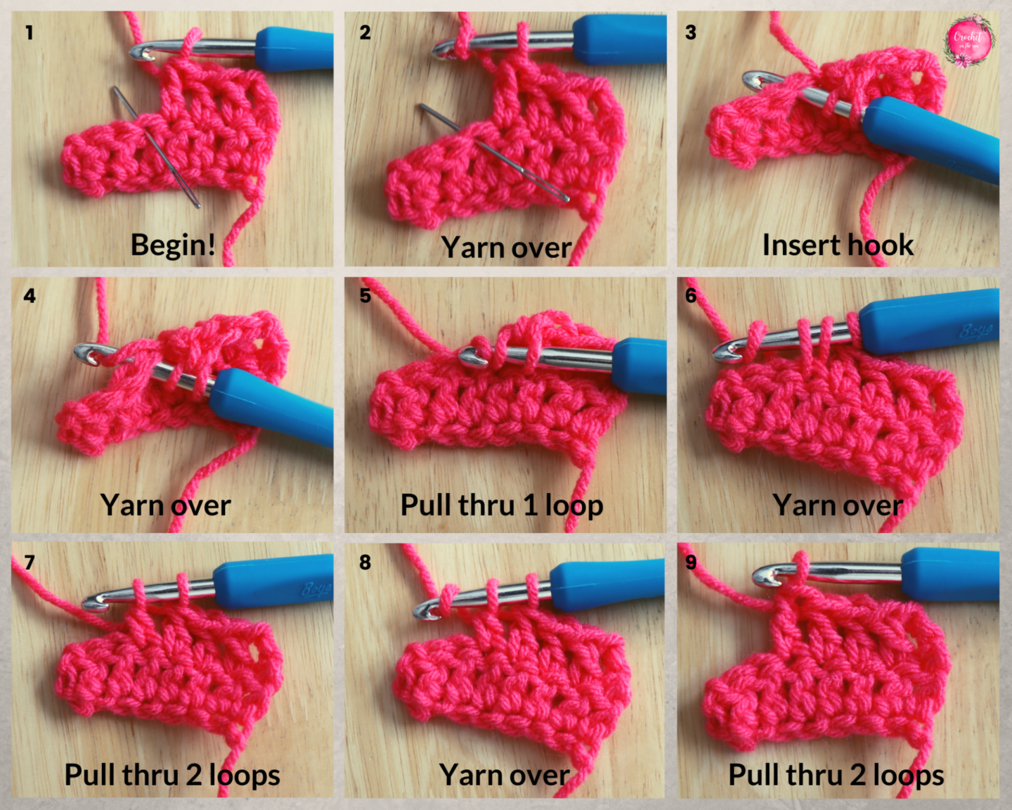 How to crochet - step by step photo tutorial for the double crochet stitch (dc). Beginner friendly tutorial.