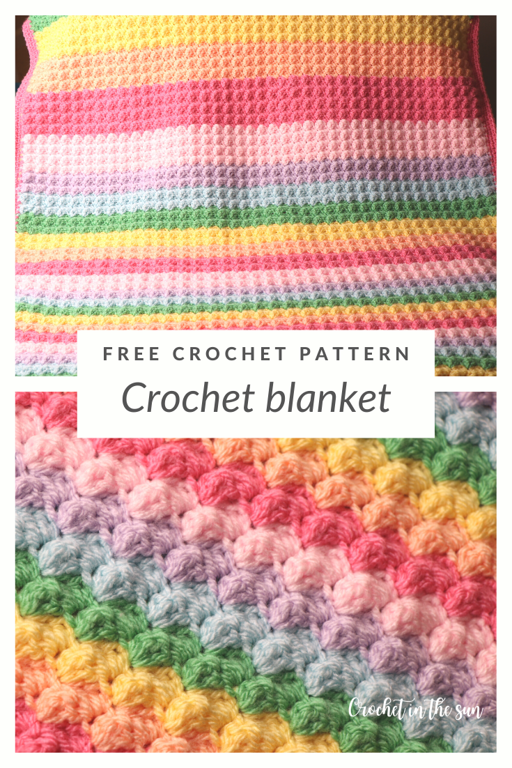 Free and easy crochet rainbow blanket pattern! This colorful blanket project includes a photo tutorial. Feel free to use your own colors for a blanket full of color! Make your own crocheted blanket!