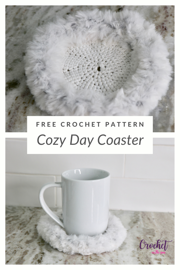 Looking for an easy crochet coaster pattern that is quick, beginner friendly, and beautiful. This Cozy Day Coaster pattern is perfect! Lion Brand Go for Faux crochet coaster pattern.