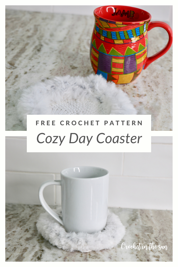 Looking for an easy crochet coaster pattern that is quick, beginner friendly, and beautiful. This Cozy Day Coaster pattern is perfect! Lion Brand Go for Faux crochet coaster pattern!