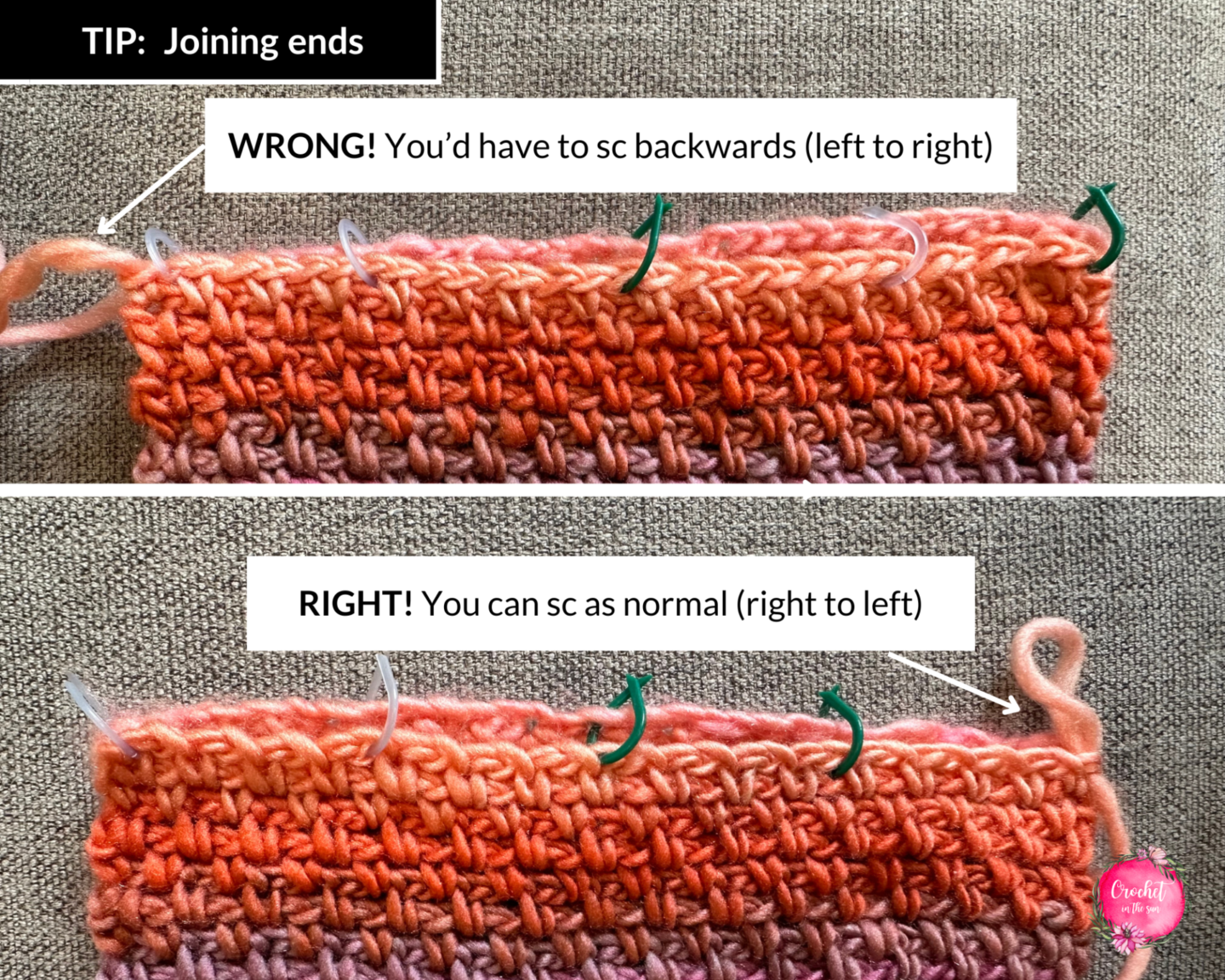 TIP: Joining the ends of the Uluru Sunset scarf to make it an infinity scarf. Easy, free crochet pattern. Beginner friendly with step by step photo tutorial
