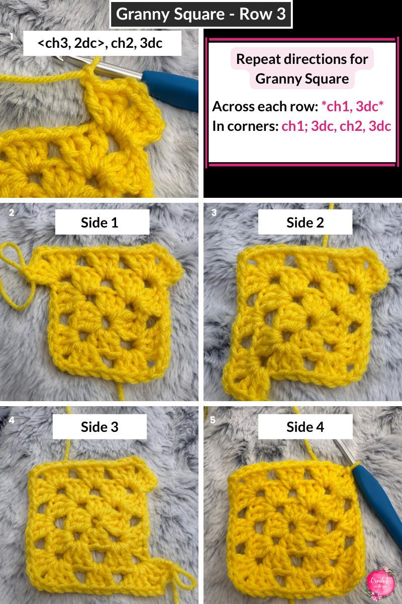 Close-up of bright granny squares showing easy beginner crochet stitches.