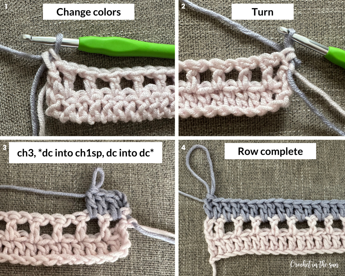 Row 4 of the 1-hour cowl crochet pattern. Quick, free, and easy crochet pattern - grab it and make your scarf today!