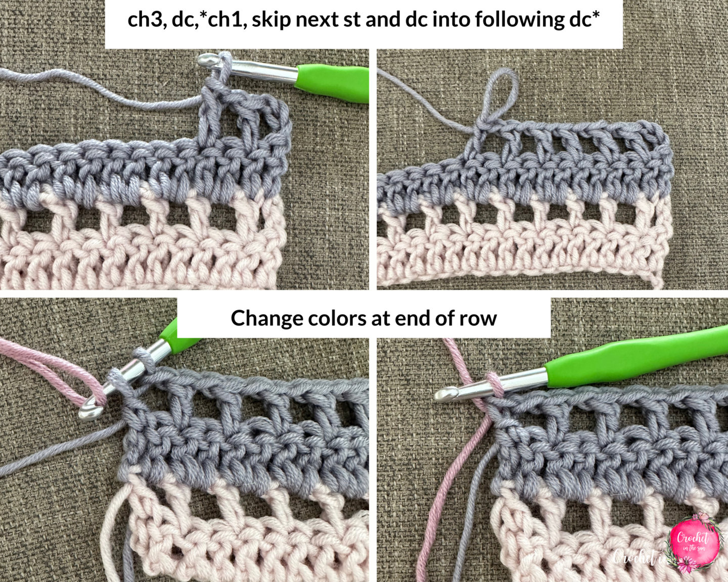 Row 5 of the 1-hour cowl crochet pattern. Free and easy crochet pattern - grab it and make your crochet cowl today!