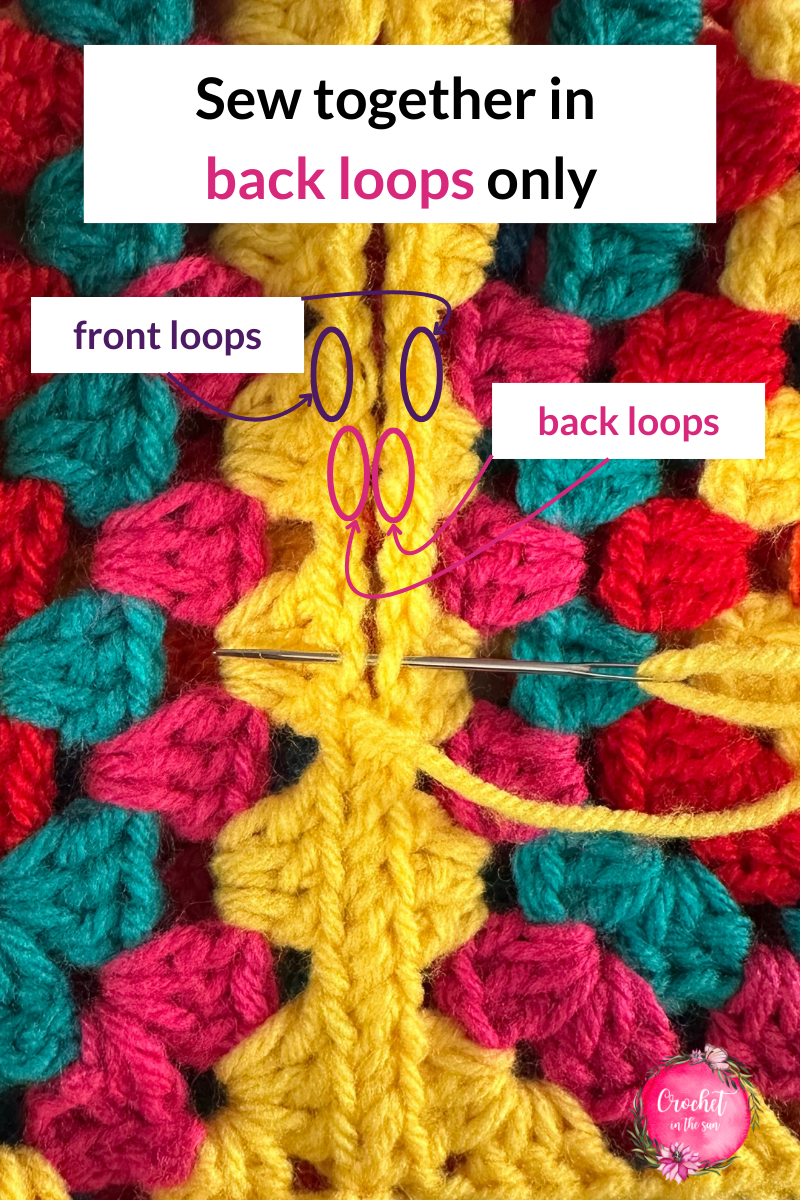 Great photo tutorial to show how to sew the sides together using BLO - back loop only. This is the step that turns the granny square into a book sleeve!