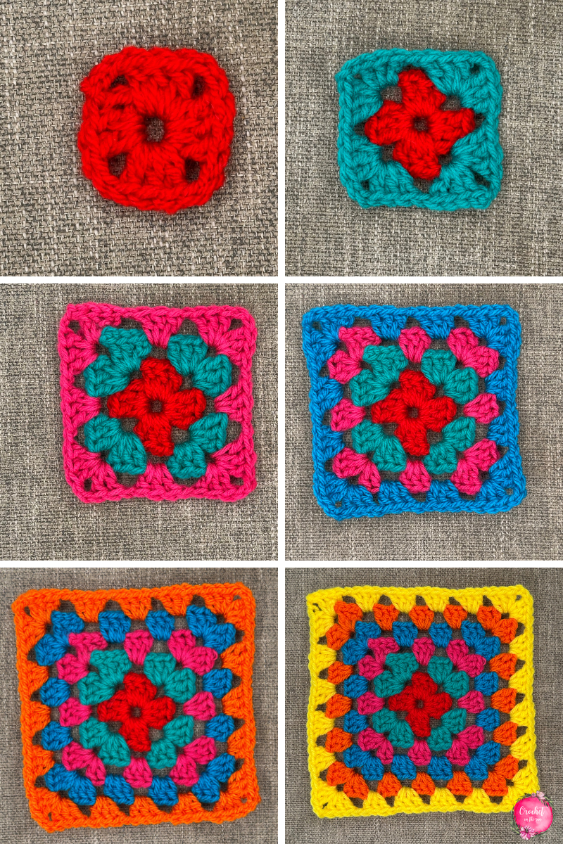 Shows what the first 6 rows of this crochet hook sleeve will look like, specifically in the ACOTAR color theme.