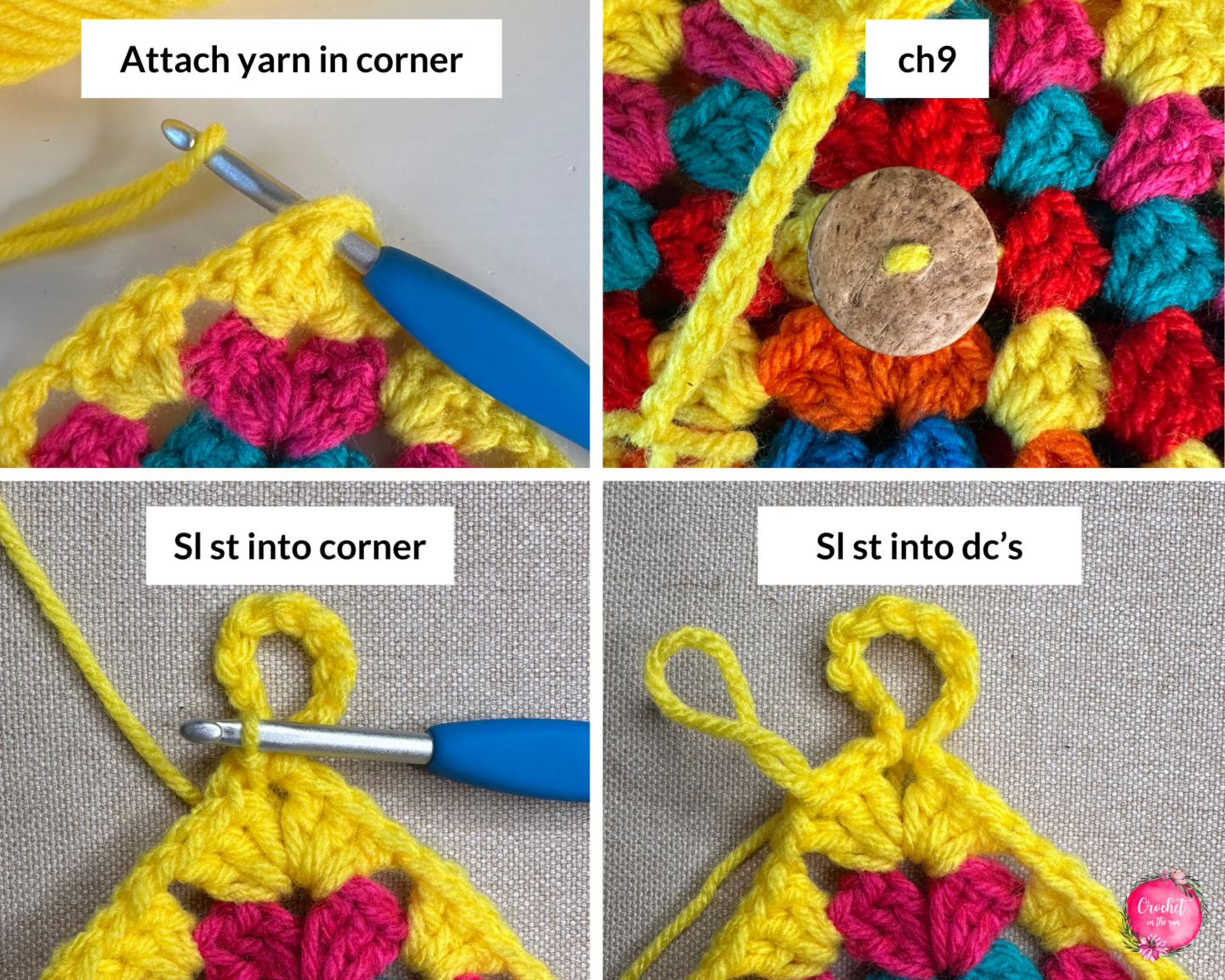 Photo tutorial showing how to create the loop that will attach to the button you've attached to the crochet book sleeve.