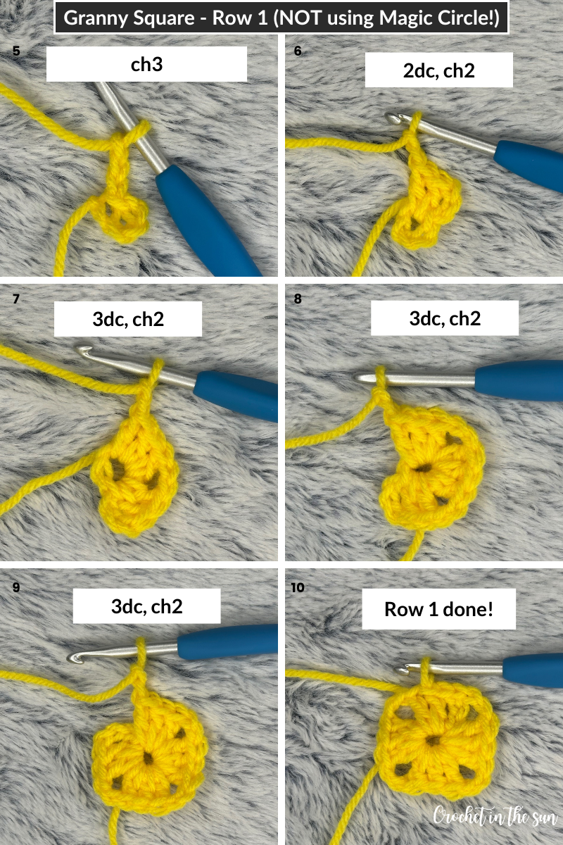 Shows how to start a granny square NOT using magic circle, rather using the method of chain4, slip stitch into loop