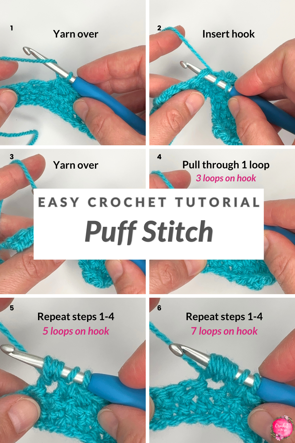 Learn the Crochet Puff Stitch with this Photo Tutorial and written tutorial. This beginner friendly tutorial shows you everything you need to know to learn this great stitch!