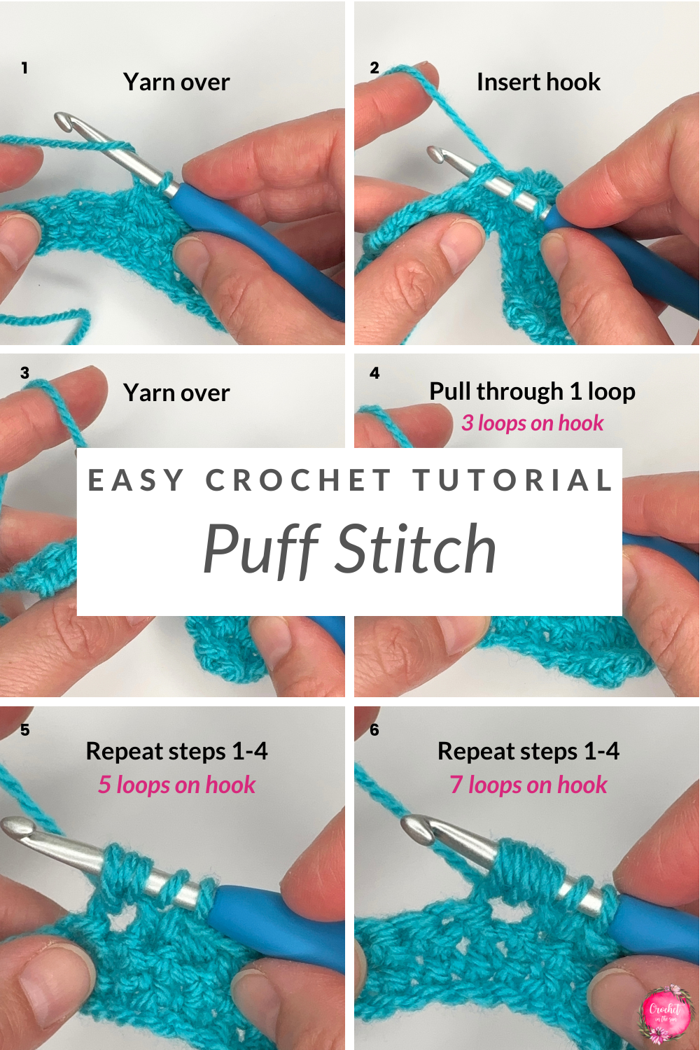 Learn the Crochet Puff Stitch with this Photo Tutorial and written tutorial. This beginner friendly tutorial shows you everything you need to know to learn this great stitch!