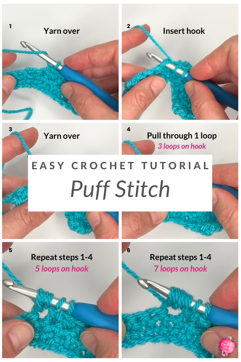 Learn the Crochet Puff Stitch with this Photo Tutorial and written tutorial. This beginner friendly tutorial shows you everything you need to know to learn this great stitch!