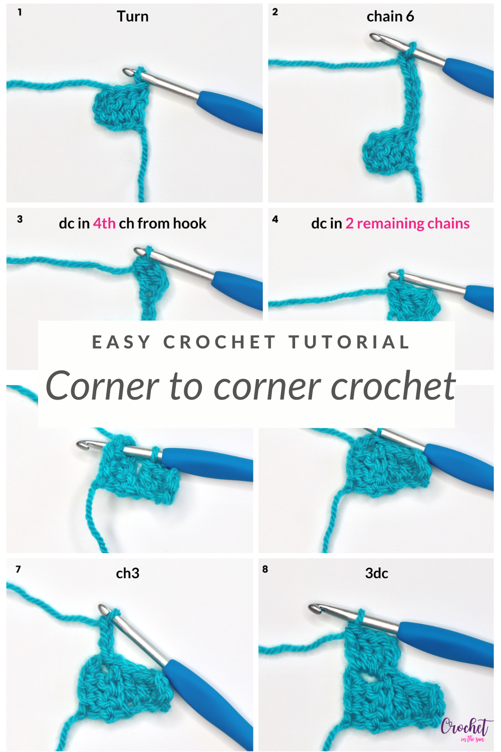 Learn how to corner to corner crochet. This provides a clear, step-by-step photo tutorial for the c2c stitch (corner to corner stitch). This stitch is easy to learn and is beginner friendly. Learn how to crochet! There are so many c2c project ideas you will be able to complete!