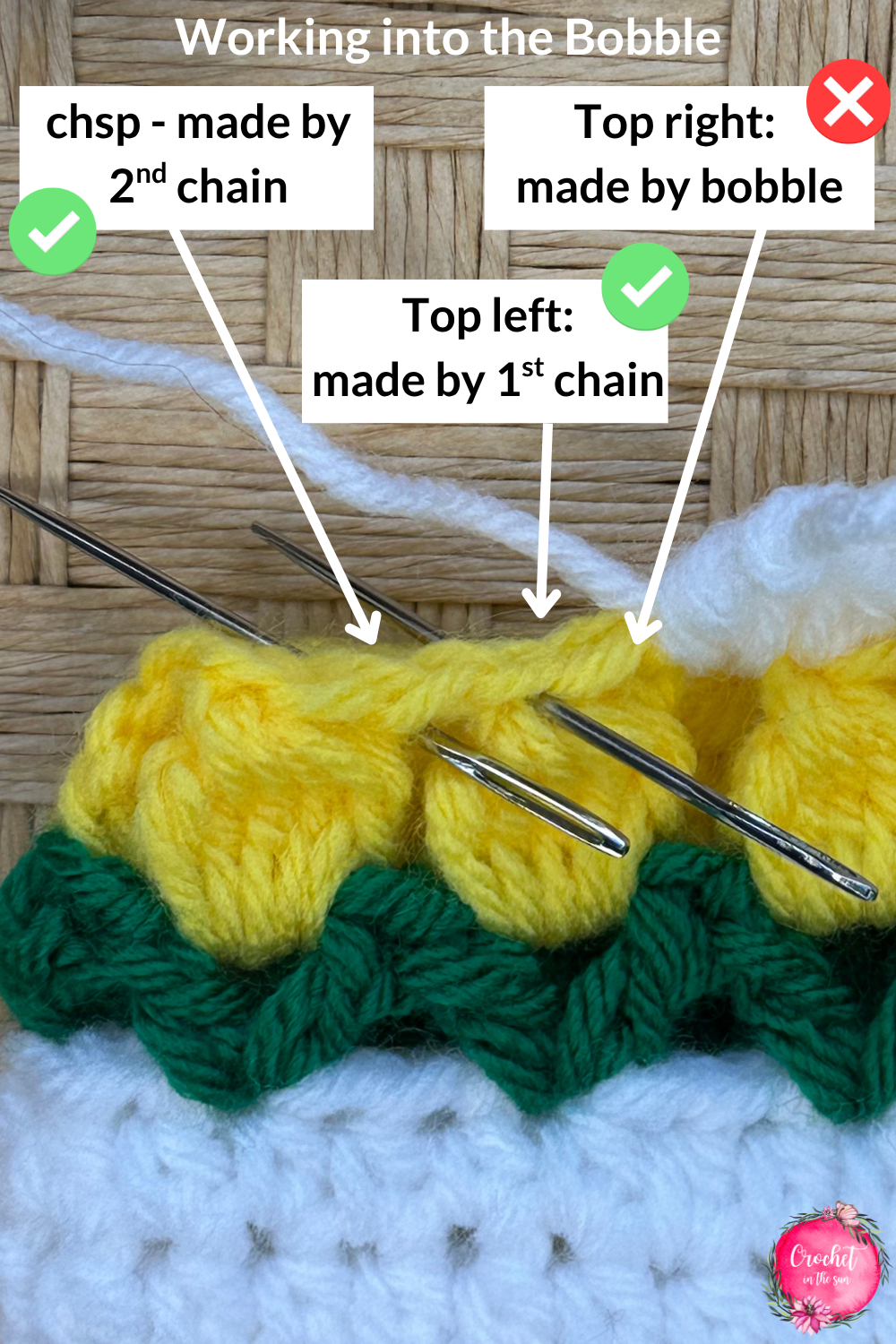 When working into the Bobble, it helps to first have a look at the stitches and figure out what stitches you are AND are not working into. This will make the next row much easier! Pattern: Tulip cup cozy (Free and easy crochet project)
